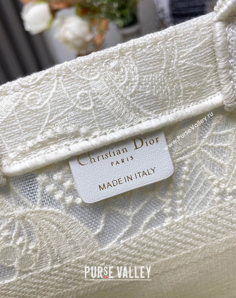 Dior Small Book Tote Bag in White D-Lace Butterfly Embroidery 2024 (ziyin-24022905)