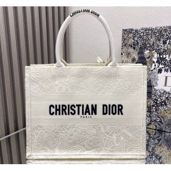 Dior Medium Book Tote Bag in White D-Lace Butterfly Embroidery 2024 (ziyin-24022902)