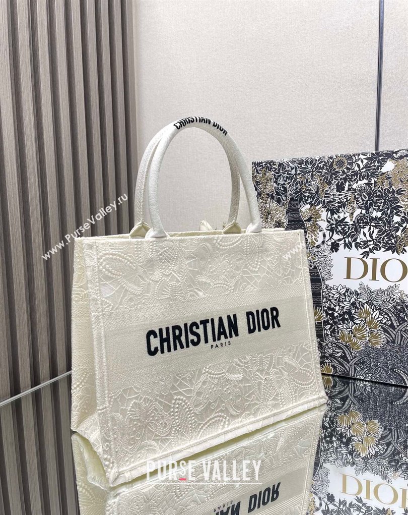 Dior Medium Book Tote Bag in White D-Lace Butterfly Embroidery 2024 (ziyin-24022902)