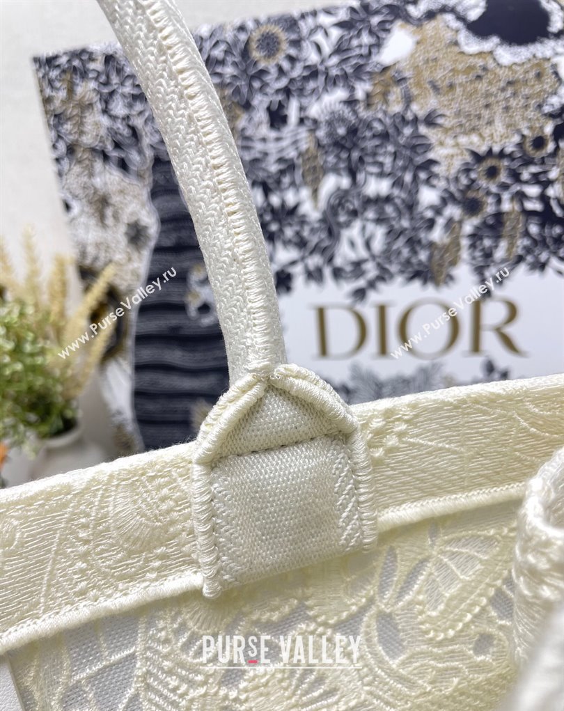 Dior Medium Book Tote Bag in White D-Lace Butterfly Embroidery 2024 (ziyin-24022902)