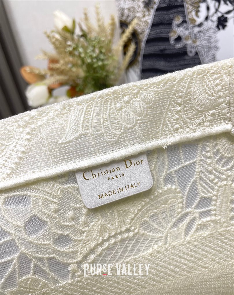 Dior Medium Book Tote Bag in White D-Lace Butterfly Embroidery 2024 (ziyin-24022902)