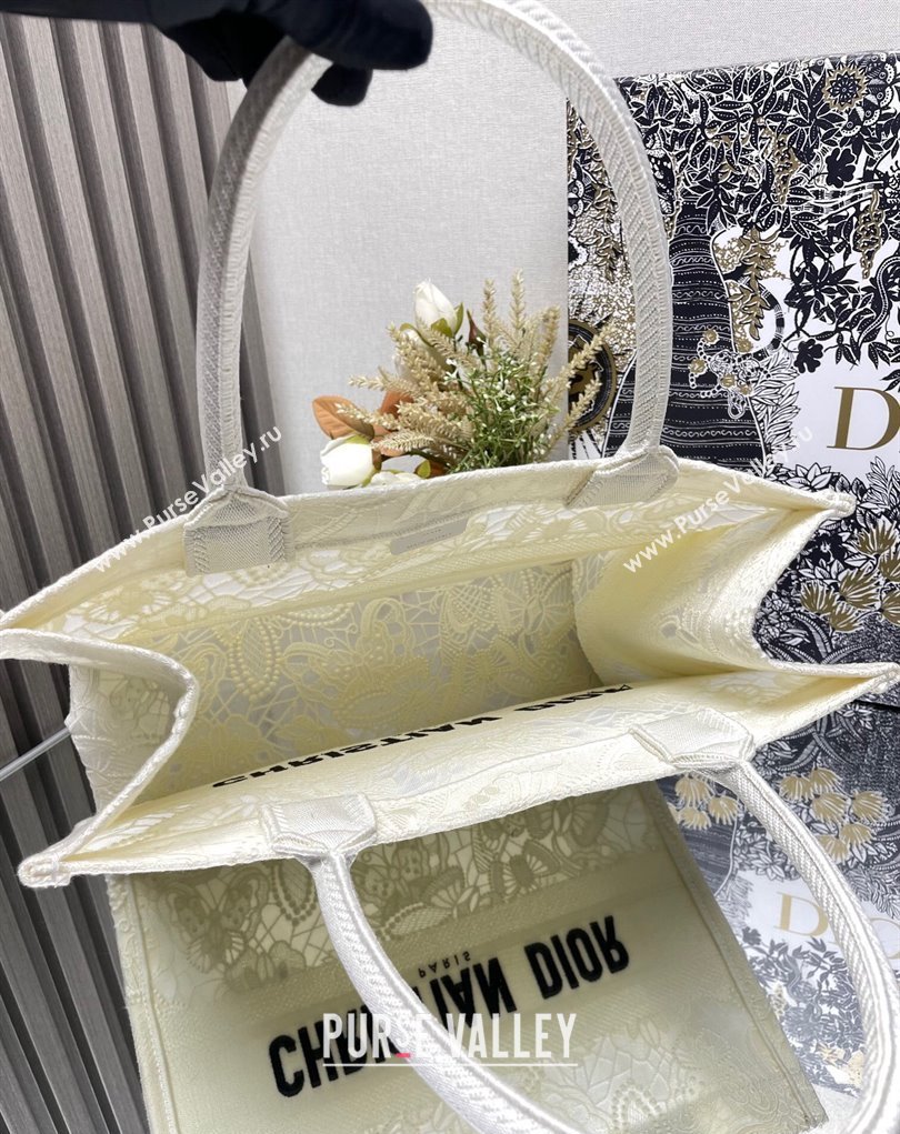 Dior Medium Book Tote Bag in White D-Lace Butterfly Embroidery 2024 (ziyin-24022902)