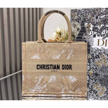 Dior Small Book Tote Bag in Beige D-Lace Butterfly Embroidery 2024 (ziyin-24022906)