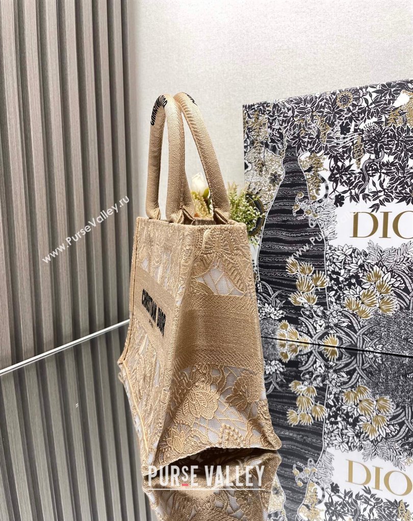 Dior Small Book Tote Bag in Beige D-Lace Butterfly Embroidery 2024 (ziyin-24022906)