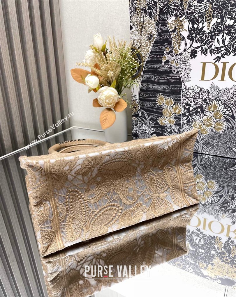 Dior Small Book Tote Bag in Beige D-Lace Butterfly Embroidery 2024 (ziyin-24022906)