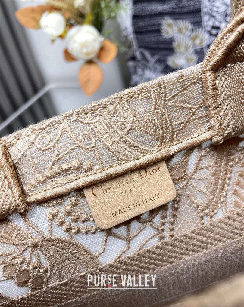 Dior Small Book Tote Bag in Beige D-Lace Butterfly Embroidery 2024 (ziyin-24022906)