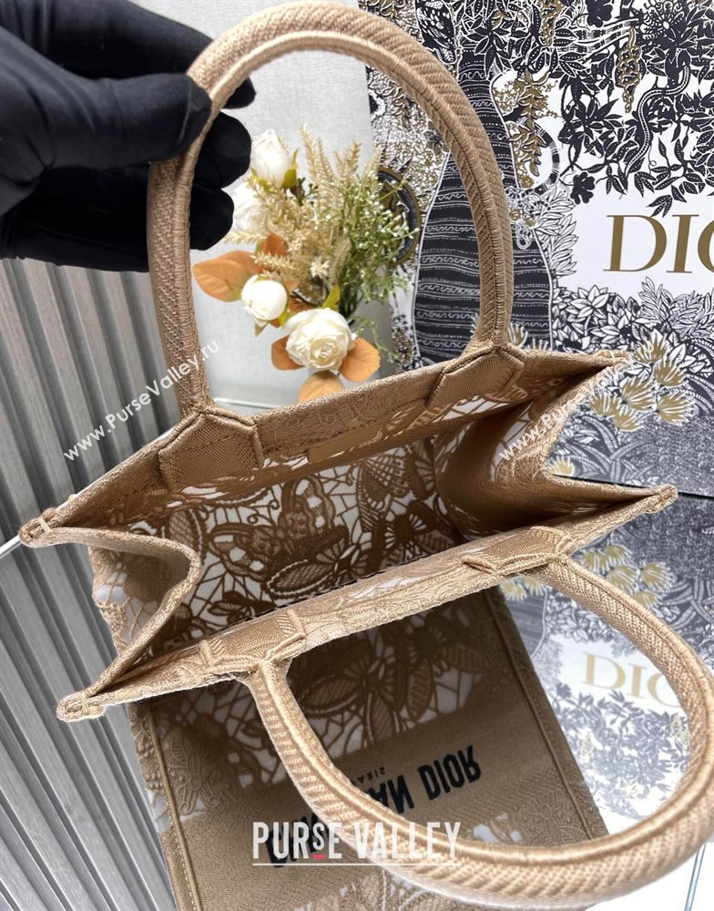 Dior Small Book Tote Bag in Beige D-Lace Butterfly Embroidery 2024 (ziyin-24022906)