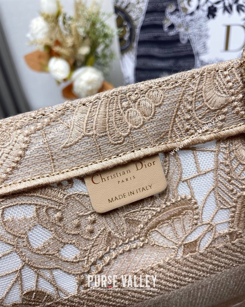 Dior Medium Book Tote Bag in Beige D-Lace Butterfly Embroidery 2024 (ziyin-24022903)