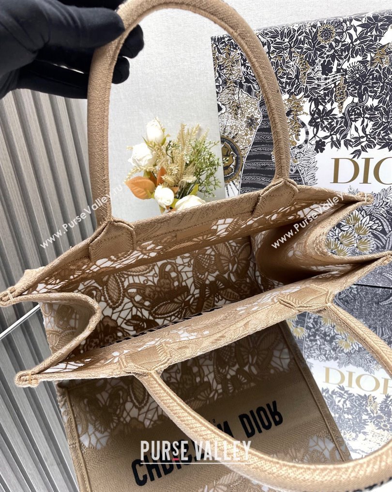 Dior Medium Book Tote Bag in Beige D-Lace Butterfly Embroidery 2024 (ziyin-24022903)