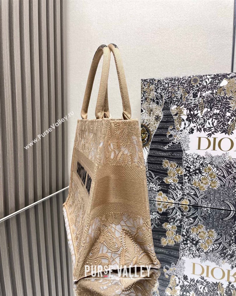 Dior Medium Book Tote Bag in Beige D-Lace Butterfly Embroidery 2024 (ziyin-24022903)