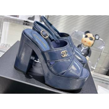 Chanel Patent Crumpled Lambskin Platform Sandals G45016 Blue 2024 (modeng-24030401)