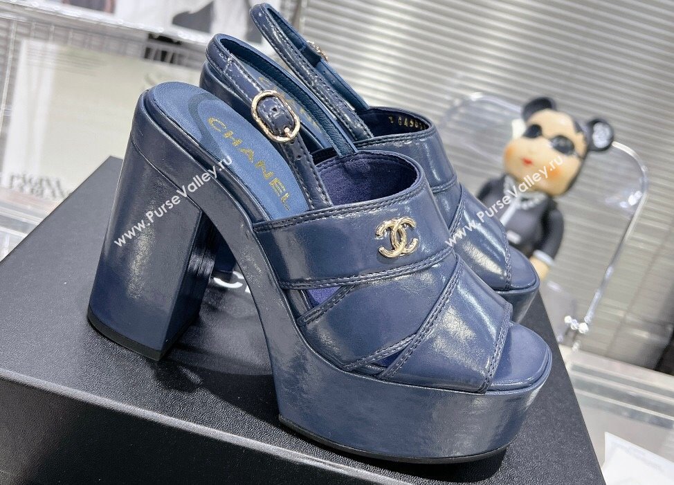 Chanel Patent Crumpled Lambskin Platform Sandals G45016 Blue 2024 (modeng-24030401)