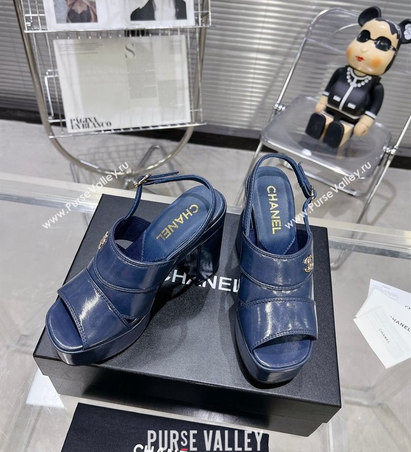 Chanel Patent Crumpled Lambskin Platform Sandals G45016 Blue 2024 (modeng-24030401)