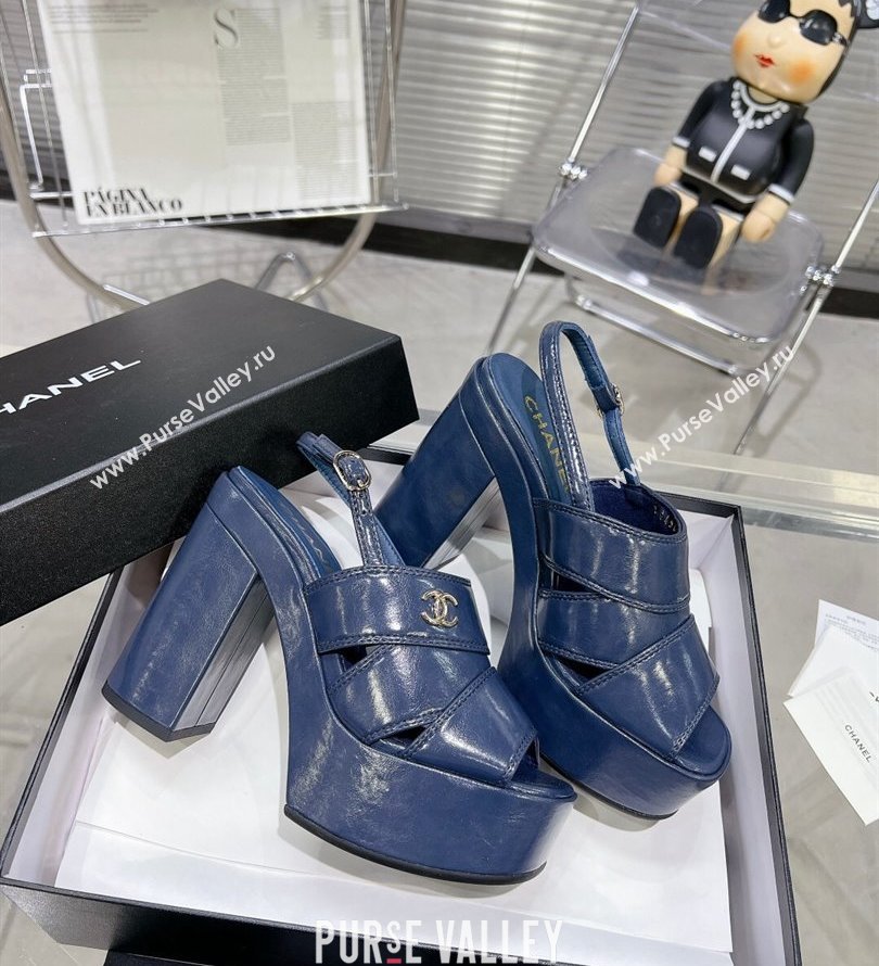 Chanel Patent Crumpled Lambskin Platform Sandals G45016 Blue 2024 (modeng-24030401)