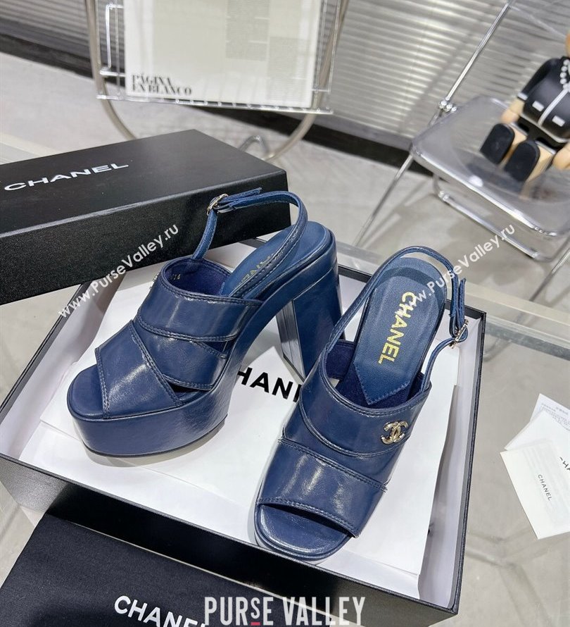 Chanel Patent Crumpled Lambskin Platform Sandals G45016 Blue 2024 (modeng-24030401)