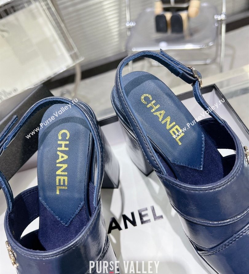 Chanel Patent Crumpled Lambskin Platform Sandals G45016 Blue 2024 (modeng-24030401)