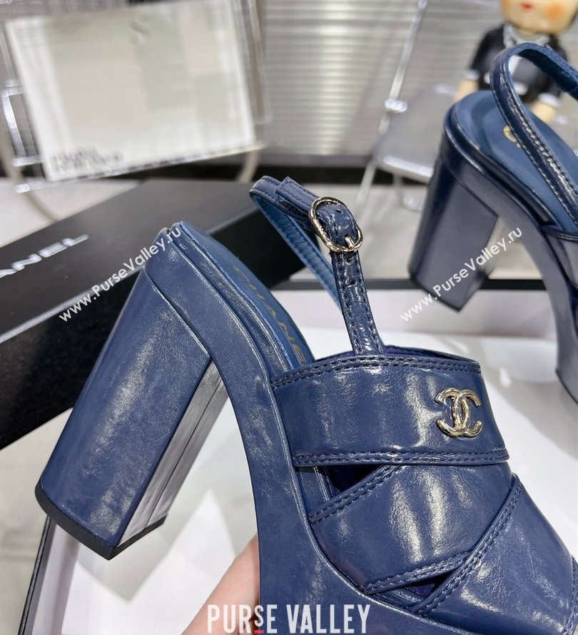 Chanel Patent Crumpled Lambskin Platform Sandals G45016 Blue 2024 (modeng-24030401)