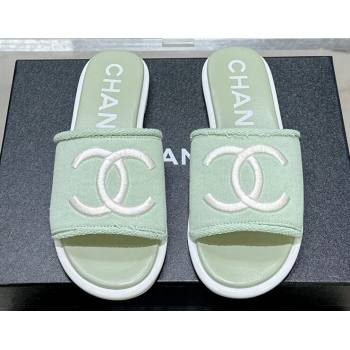 Chanel CC Logo Fabric Flat Mules Green 2024 (modeng-24022916)