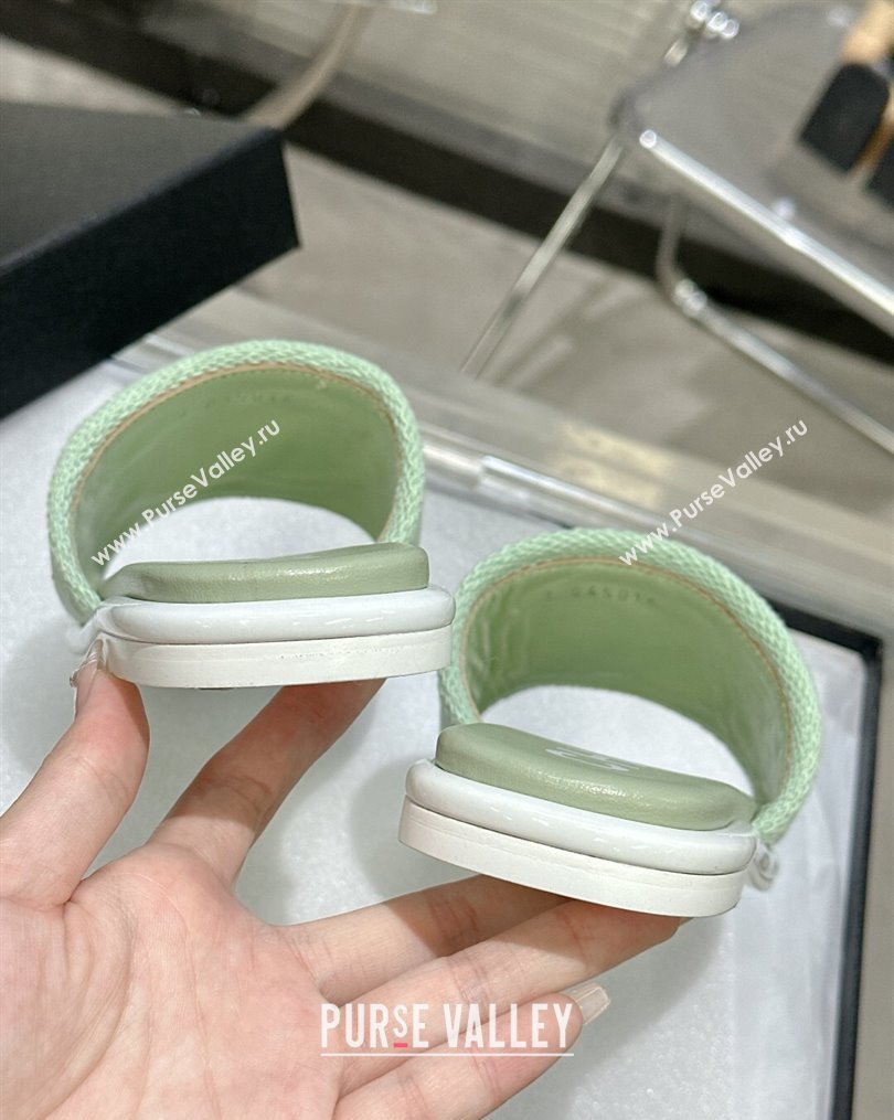 Chanel CC Logo Fabric Flat Mules Green 2024 (modeng-24022916)