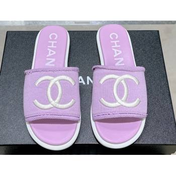 Chanel CC Logo Fabric Flat Mules Purple 2024 (modeng-24022918)