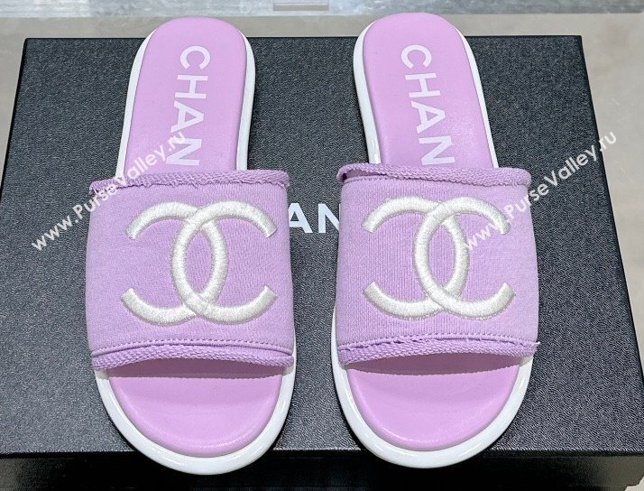 Chanel CC Logo Fabric Flat Mules Purple 2024 (modeng-24022918)