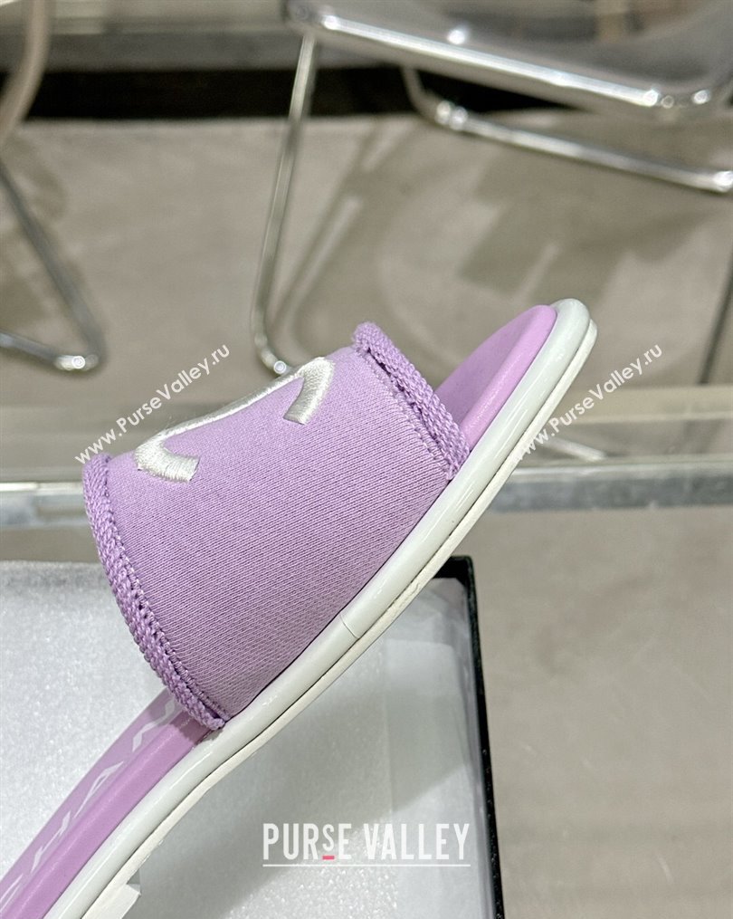 Chanel CC Logo Fabric Flat Mules Purple 2024 (modeng-24022918)