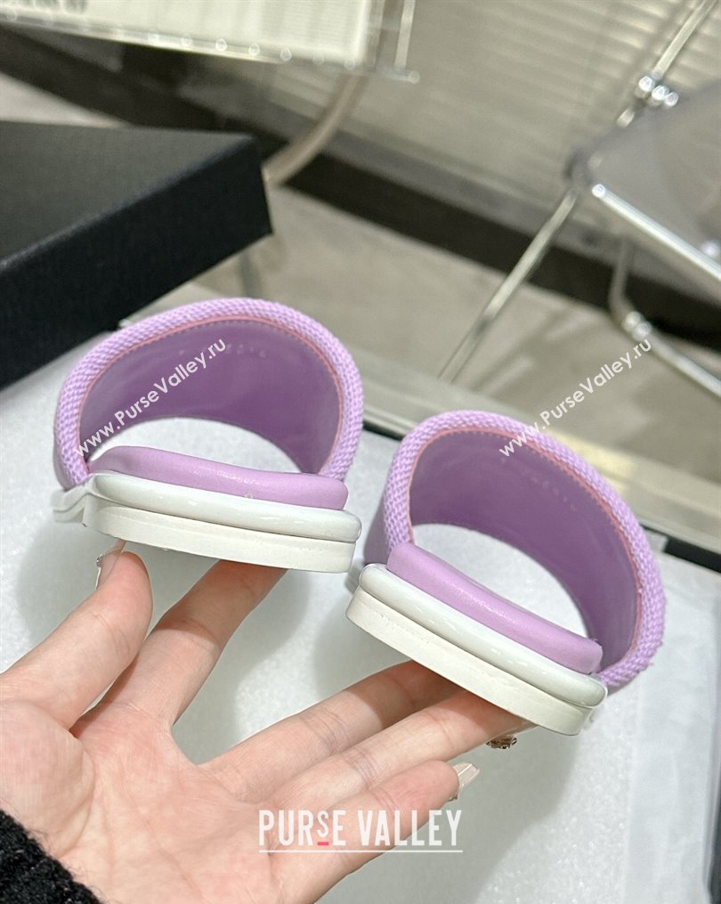 Chanel CC Logo Fabric Flat Mules Purple 2024 (modeng-24022918)