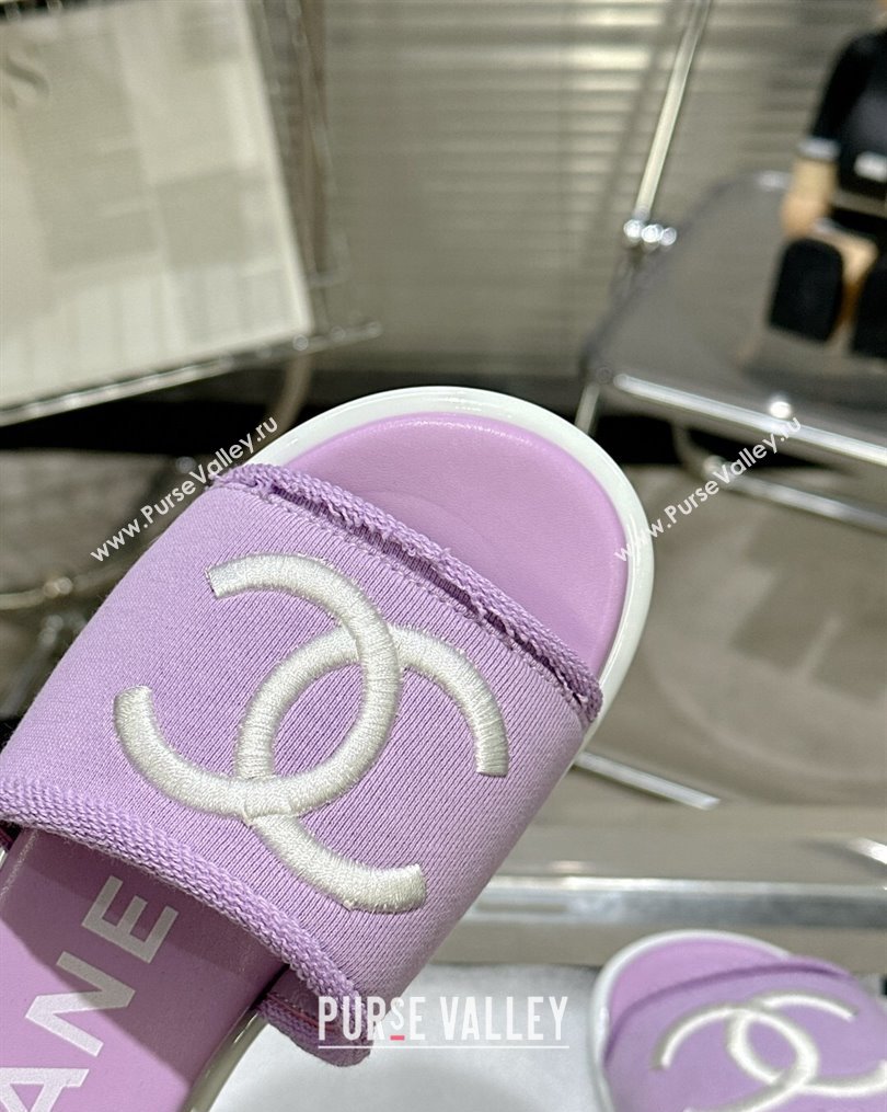 Chanel CC Logo Fabric Flat Mules Purple 2024 (modeng-24022918)