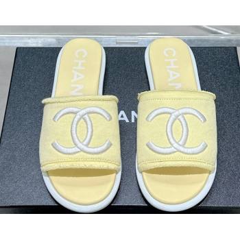 Chanel CC Logo Fabric Flat Mules Yellow 2024 (modeng-24022915)