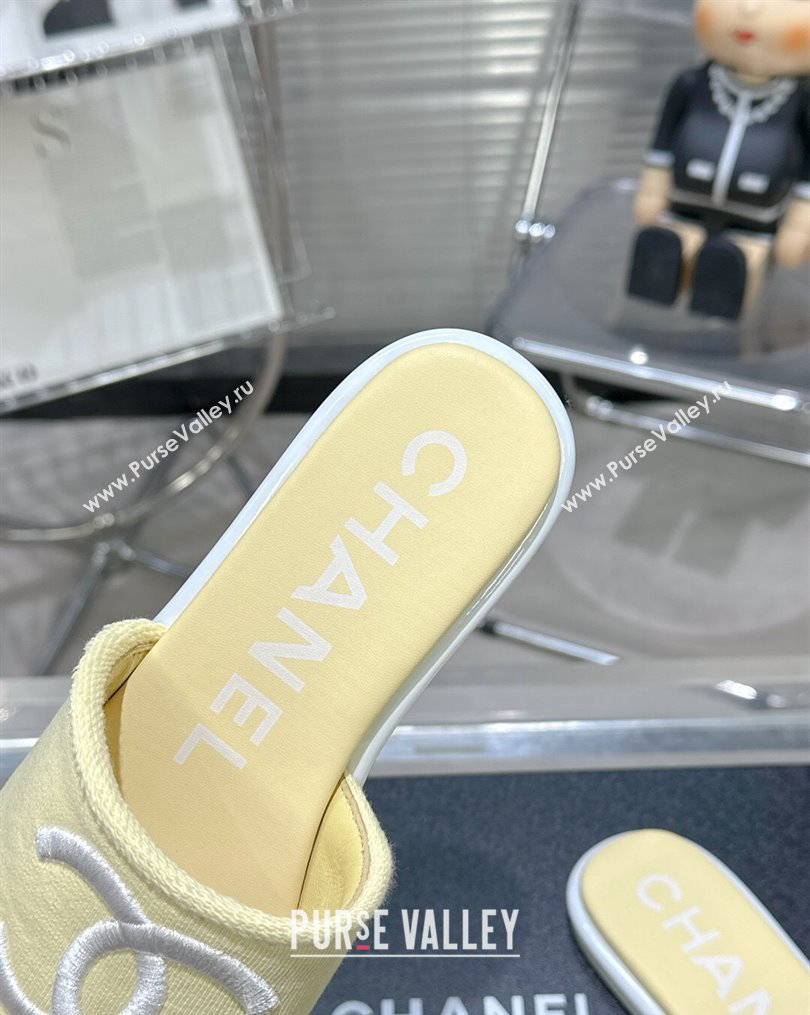 Chanel CC Logo Fabric Flat Mules Yellow 2024 (modeng-24022915)