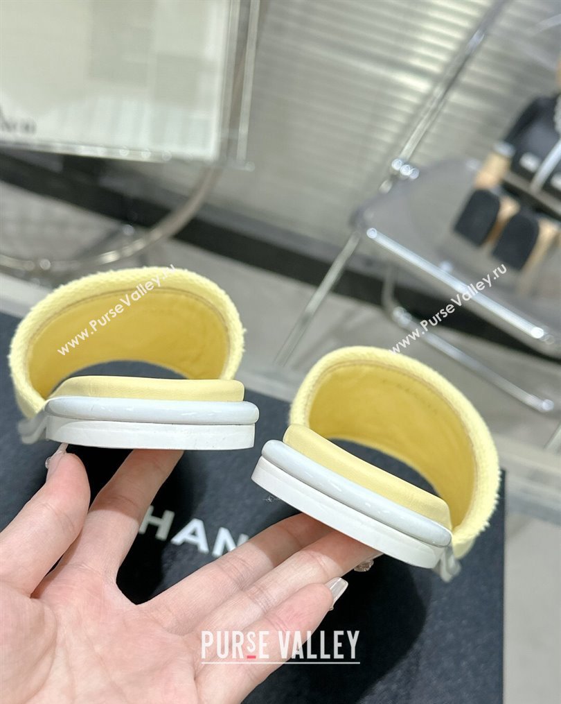 Chanel CC Logo Fabric Flat Mules Yellow 2024 (modeng-24022915)