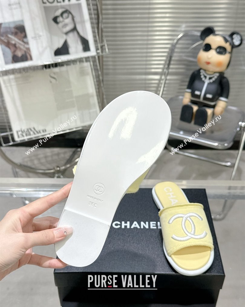 Chanel CC Logo Fabric Flat Mules Yellow 2024 (modeng-24022915)