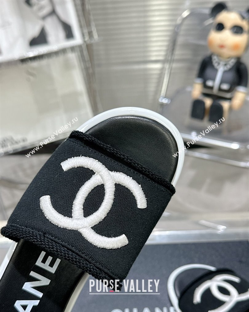 Chanel CC Logo Fabric Flat Mules Black 2024 (modeng-24022913)