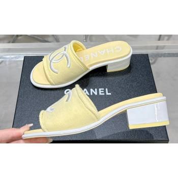 Chanel CC Logo Fabric Heel Mules Yellow 2024 (modeng-24022909)