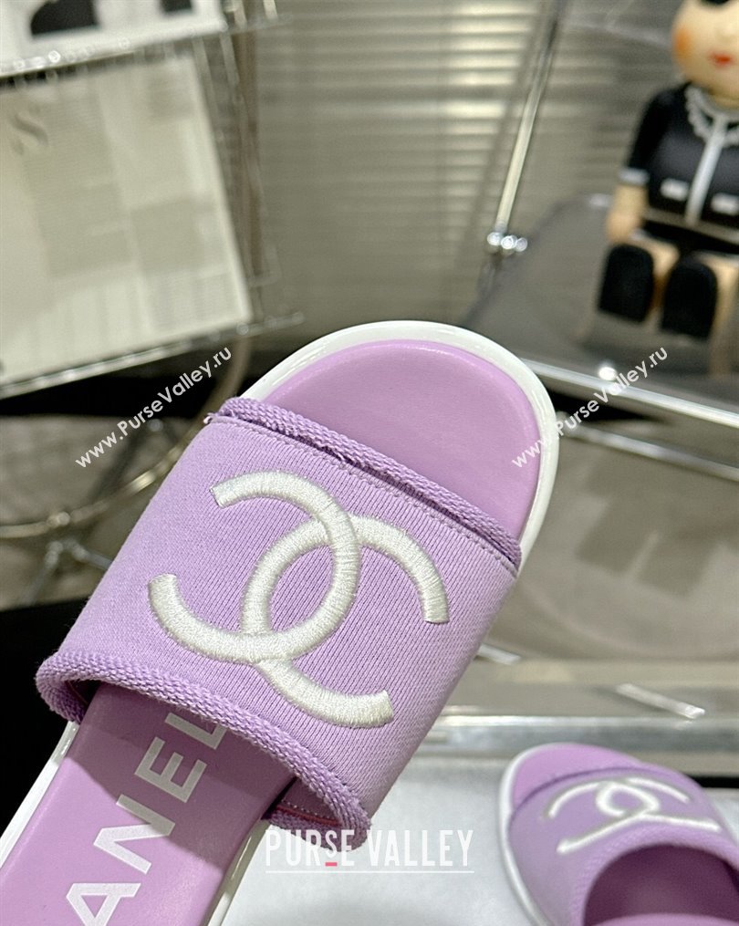 Chanel CC Logo Fabric Heel Mules Purple 2024 (modeng-24022912)