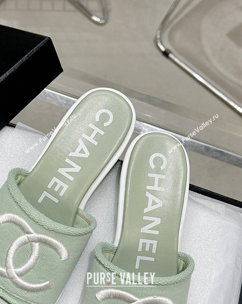 Chanel CC Logo Fabric Heel Mules Green 2024 (modeng-24022910)