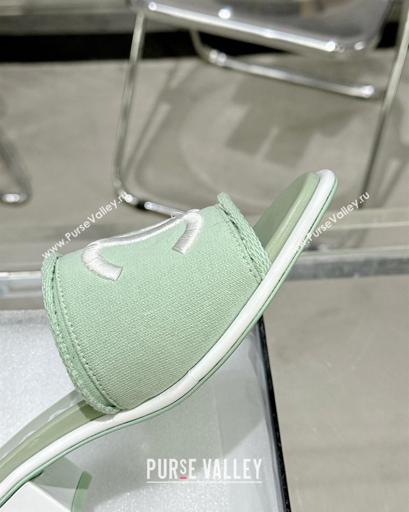 Chanel CC Logo Fabric Heel Mules Green 2024 (modeng-24022910)