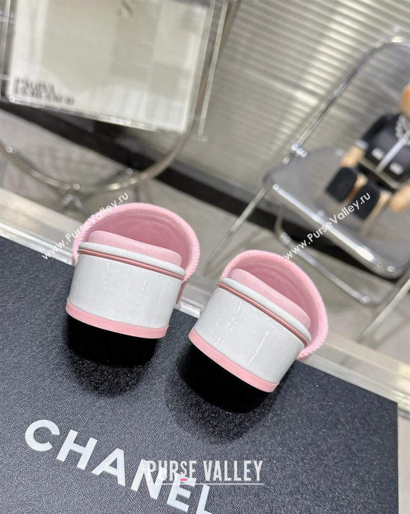 Chanel CC Logo Fabric Heel Mules Pink 2024 (modeng-24022911)