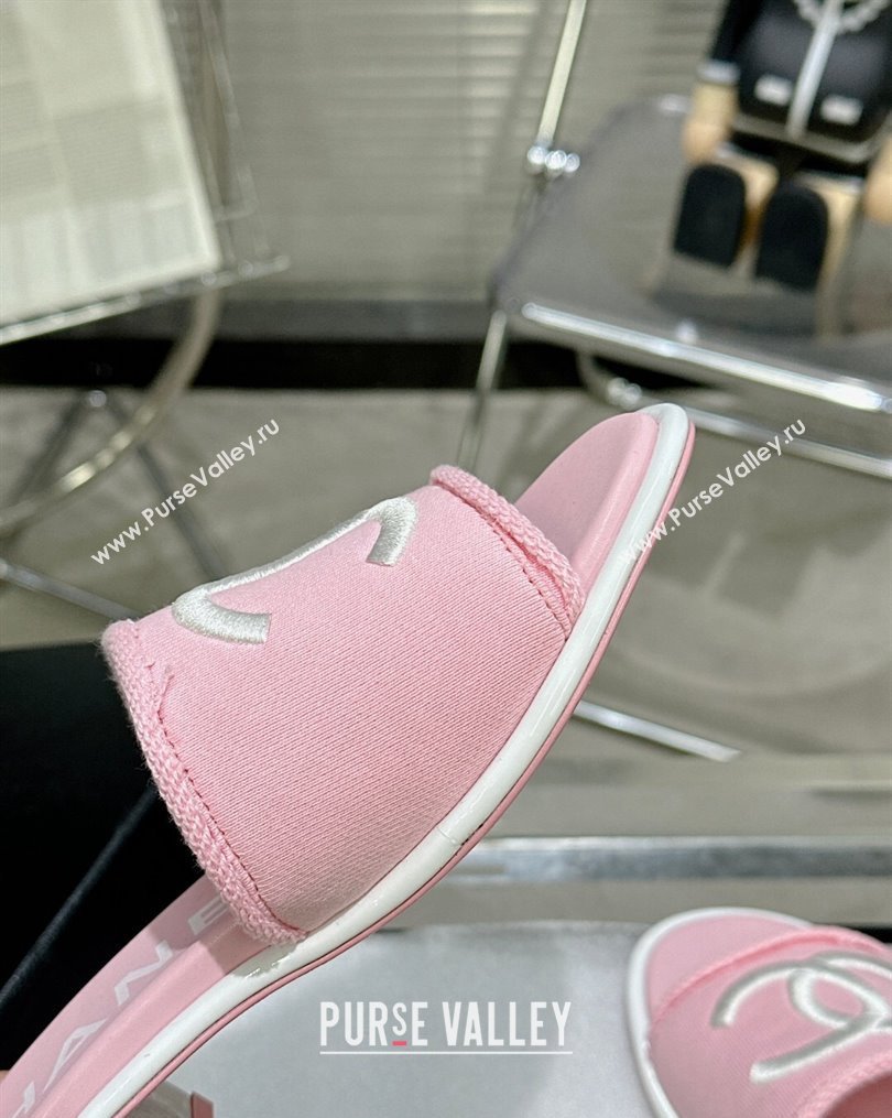 Chanel CC Logo Fabric Heel Mules Pink 2024 (modeng-24022911)