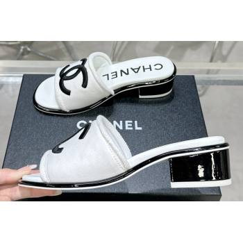 Chanel CC Logo Fabric Heel Mules White 2024 (modeng-24022908)