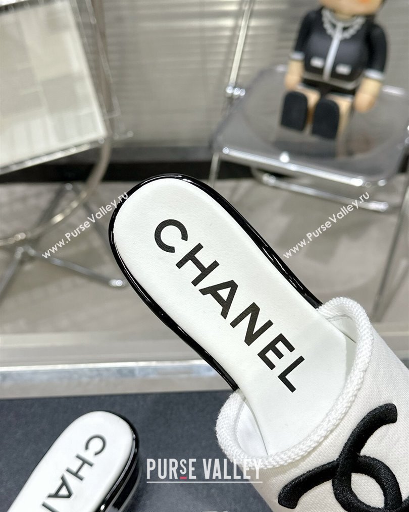 Chanel CC Logo Fabric Heel Mules White 2024 (modeng-24022908)