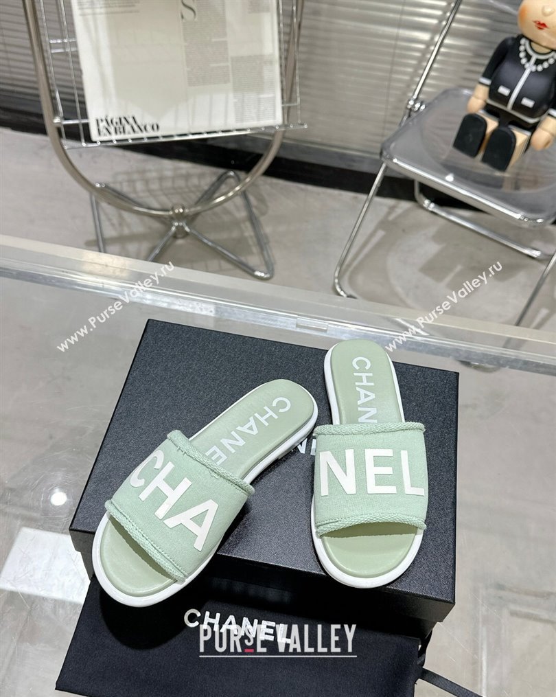 Chanel Logo Fabric Flat Mules Green 2024 (modeng-24022904)