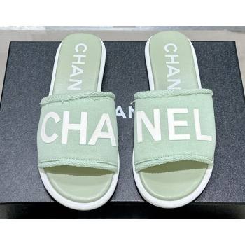 Chanel Logo Fabric Flat Mules Green 2024 (modeng-24022904)