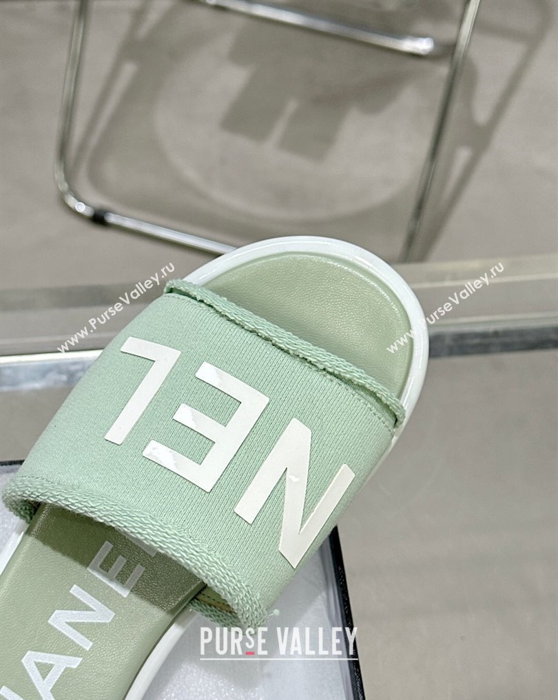 Chanel Logo Fabric Flat Mules Green 2024 (modeng-24022904)