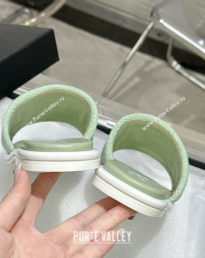 Chanel Logo Fabric Flat Mules Green 2024 (modeng-24022904)