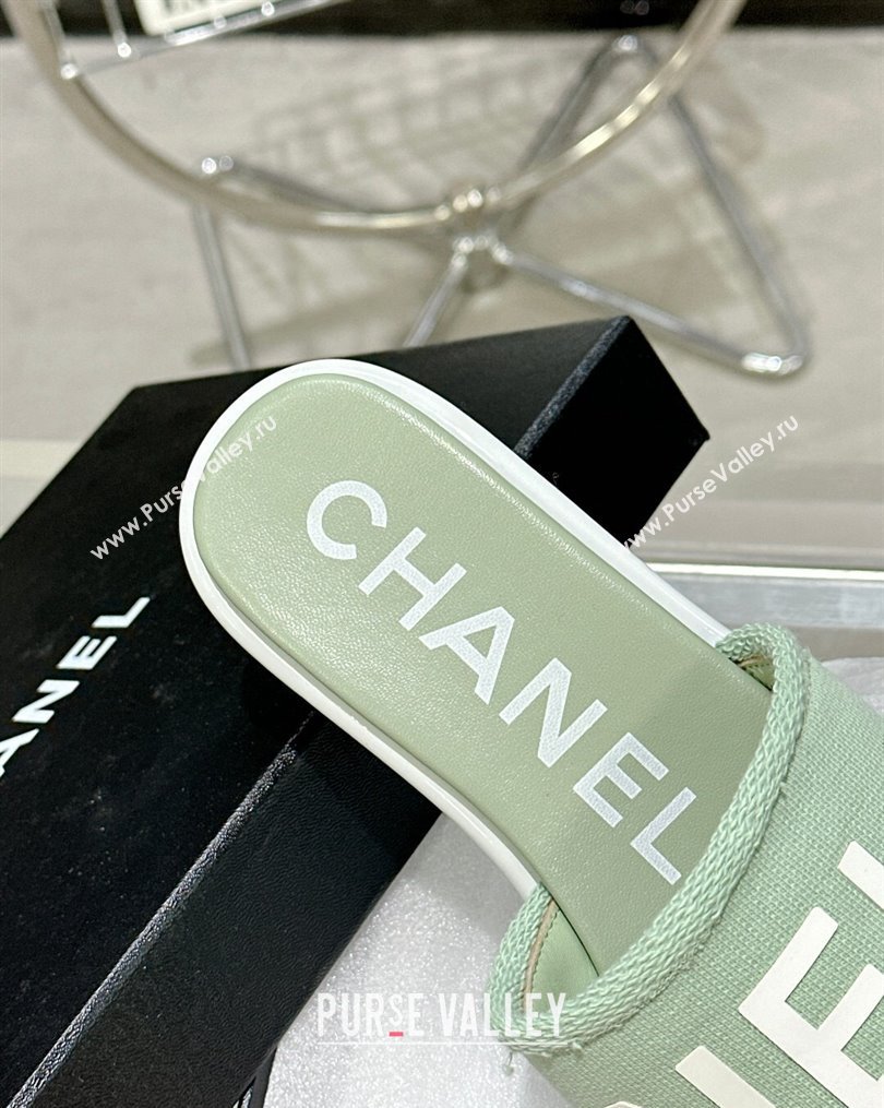 Chanel Logo Fabric Flat Mules Green 2024 (modeng-24022904)