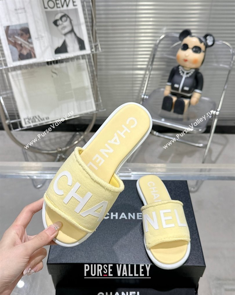 Chanel Logo Fabric Flat Mules Yellow 2024 (modeng-24022903)