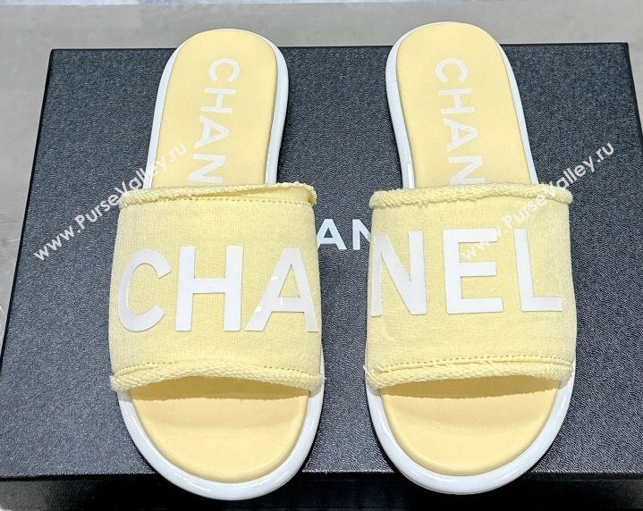 Chanel Logo Fabric Flat Mules Yellow 2024 (modeng-24022903)