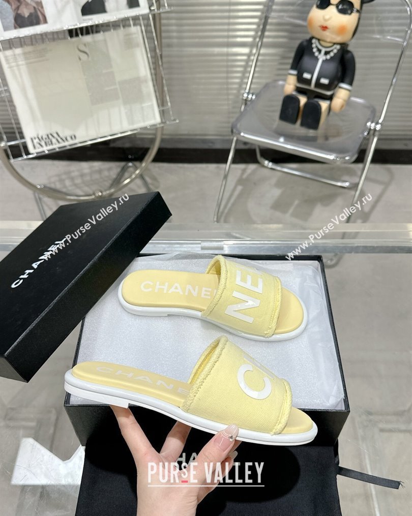 Chanel Logo Fabric Flat Mules Yellow 2024 (modeng-24022903)