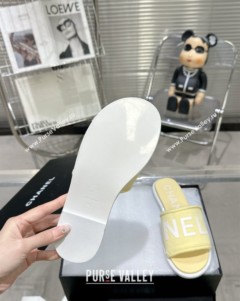 Chanel Logo Fabric Flat Mules Yellow 2024 (modeng-24022903)